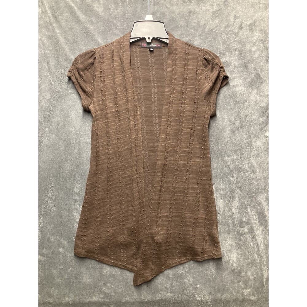 Y2K Forest Fairy Brown Ruched Short Sleeve Open Front Drape Cardigan Crochet M